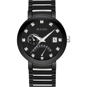 Bulova Men's Watch 98D109 Quartz Black Dial Diamond Accent Stainless Steel 40mm